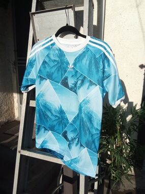 adidas Turquoise Palm-Print Short Sleeve Jersey